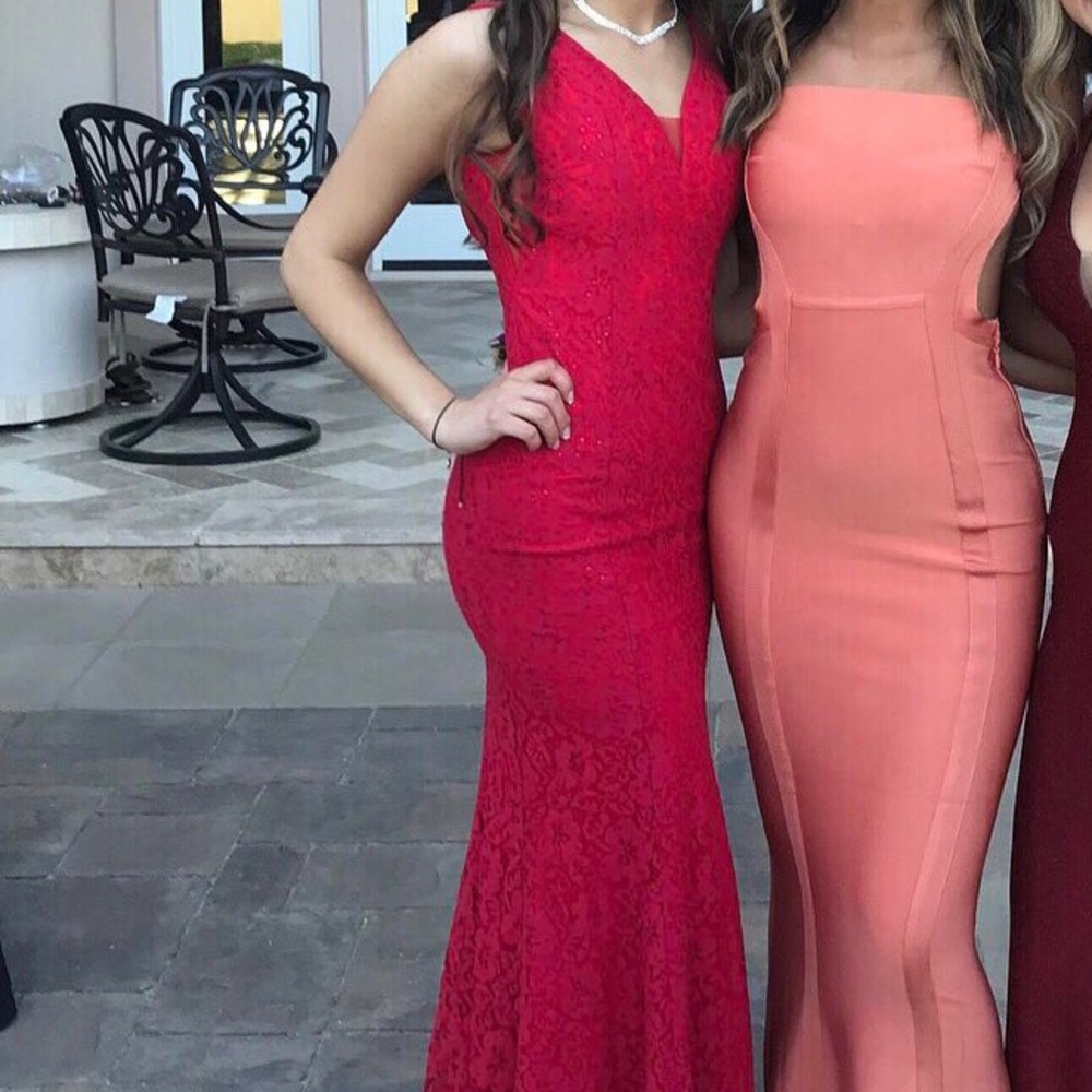 Red lace prom dress